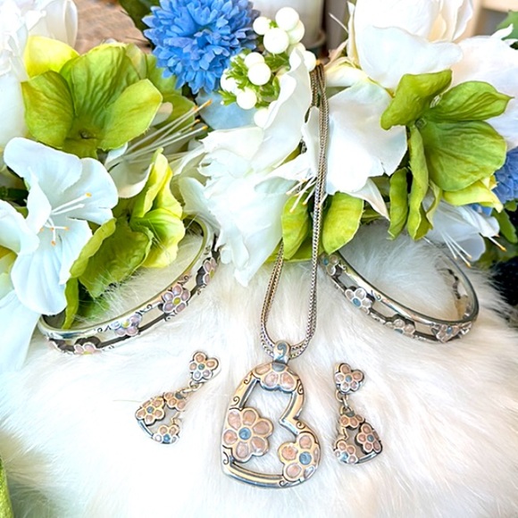 Brighton FLOWER POWER Pink blue lime Retro design Necklace 2 Bracelets Earrings - Picture 4 of 16